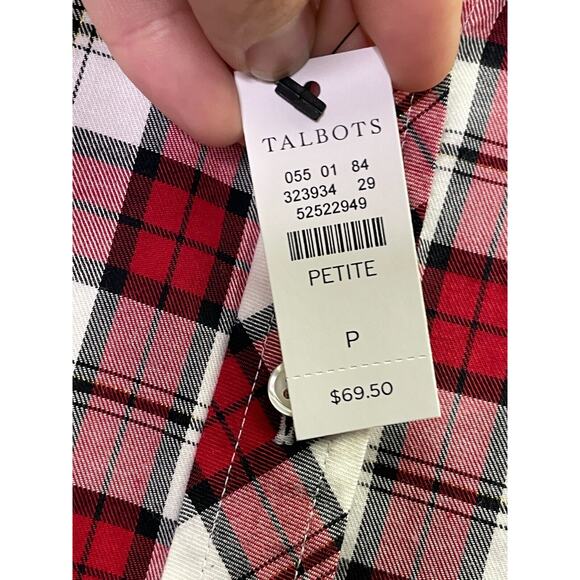 Talbots Flannel Womens P Red White Plaid Button Up Long Sleeve‎ Metallic Cotton - Picture 4 of 11